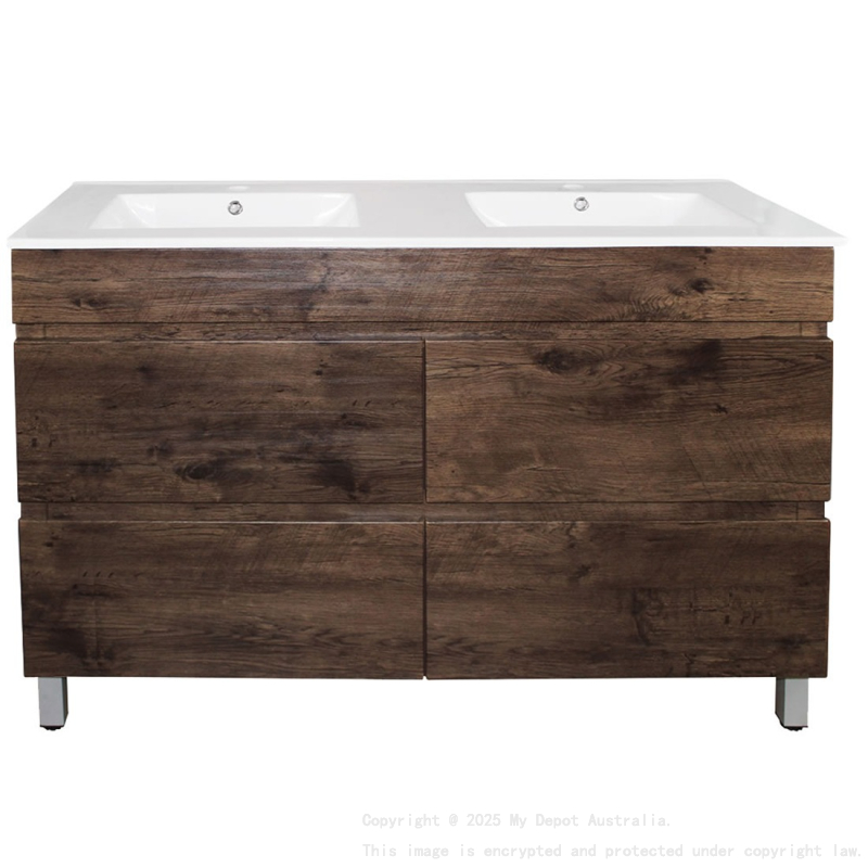 1200mm Dark Oak MDF Bathroom Vanity 4 Drawers Free Standing Cabinet Only