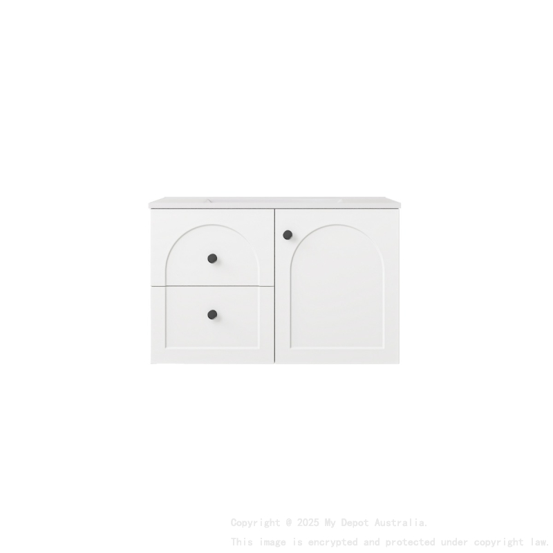 740*455*470mm Matte White Chester Federation Wall Hung PVC Cabinet,Left Hand Drawers