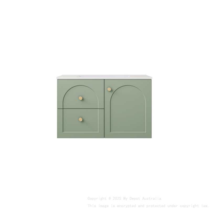 740*455*470mm Olive Green Chester Federation Wall Hung PVC Cabinet,Left Hand Drawers