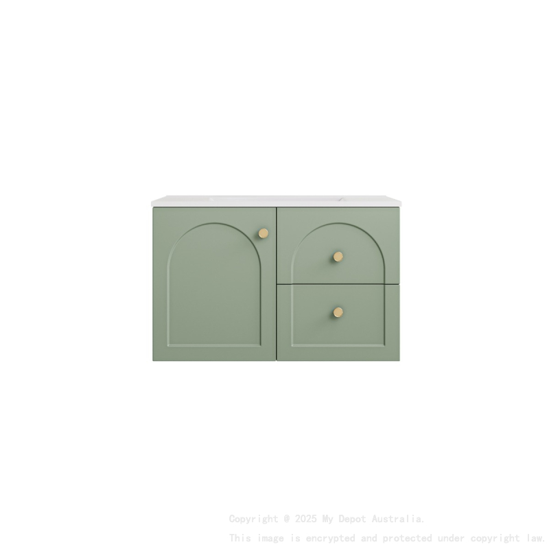 740*455*470mm Olive Green Chester Federation Wall Hung PVC Cabinet,Right Hand Drawers