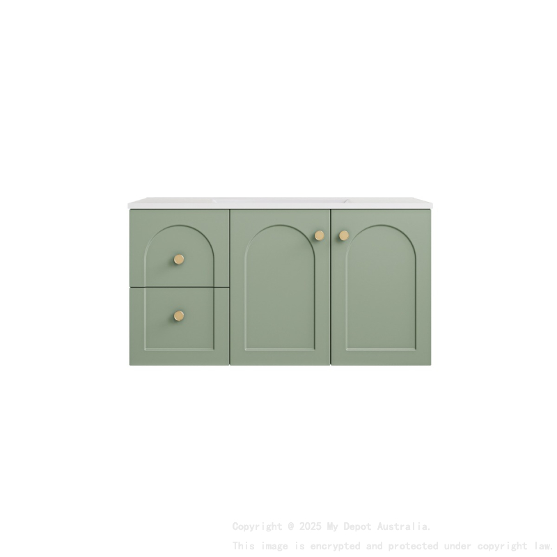 890*455*470mm Olive Green Chester Federation Wall Hung PVC Cabinet,Left Hand Drawers