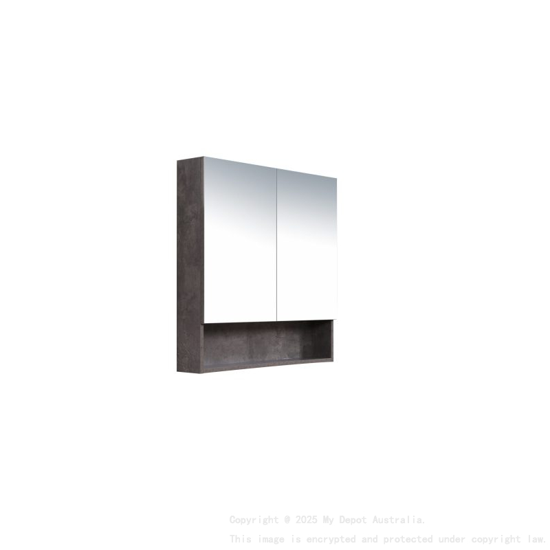 600*150*780mm Rock Cemento Wall Hung Woodgrain Mirror Cabinet Two Doors 