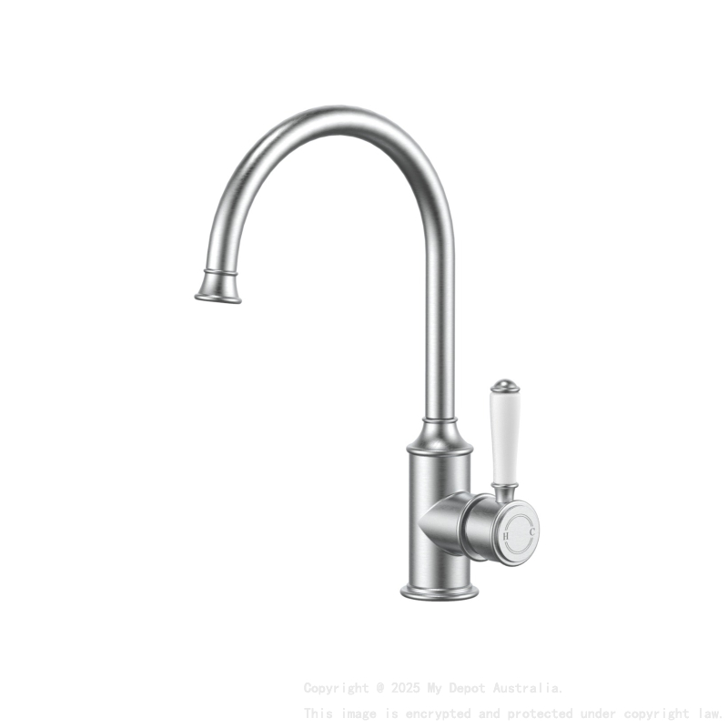 Clasico Gooseneck Sink Mixer Ceramic handle in Brushed Nickel