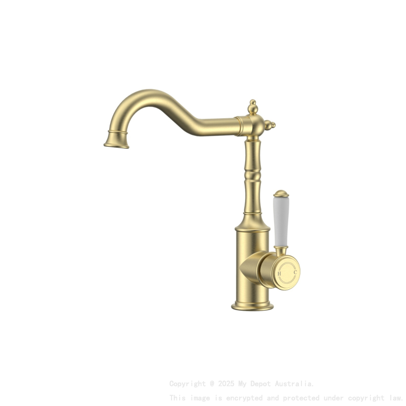 Clasico Sink Mixer Ceramic handle in Brushed Gold