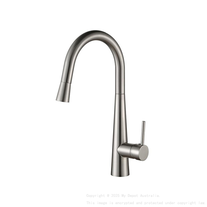 Brushed Nickel Designer Gooseneck Pull Out Kitchen Mixer