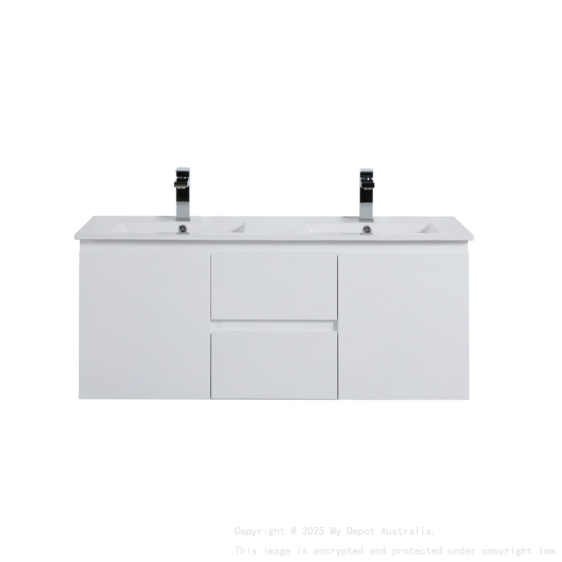 1190*455*480mm Gloss White Alpha Wall Hung PVC Vanity Double Bowl