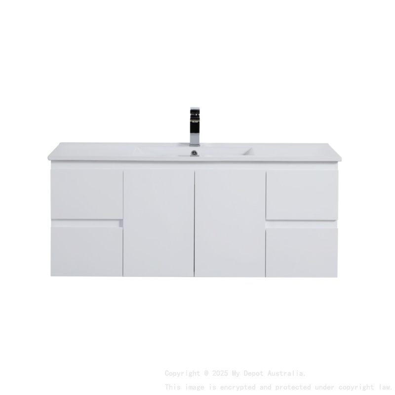1190*455*480mm Gloss White Alpha Wall Hung PVC Vanity Single Bowl