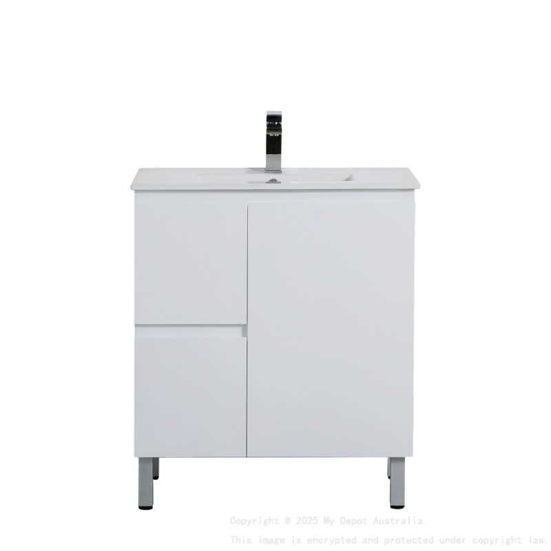 740*355*860mm Ensuite Gloss White Alpha Ensuite Free Standing PVC Vanity,Left Hand Drawers