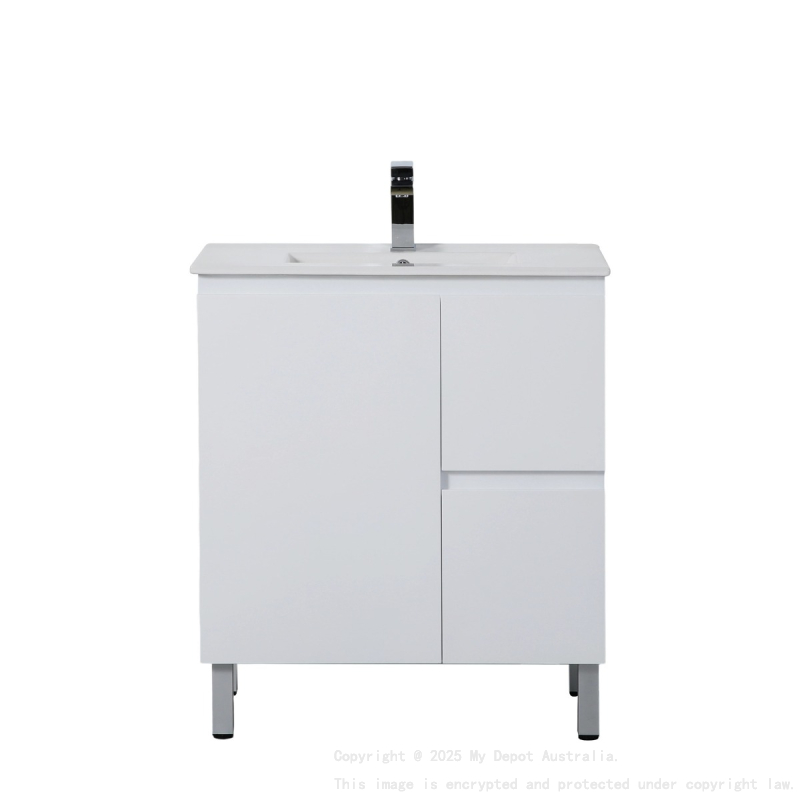 740*355*860mm Ensuite Gloss White Alpha Ensuite Free Standing PVC Vanity,Right Hand Drawers