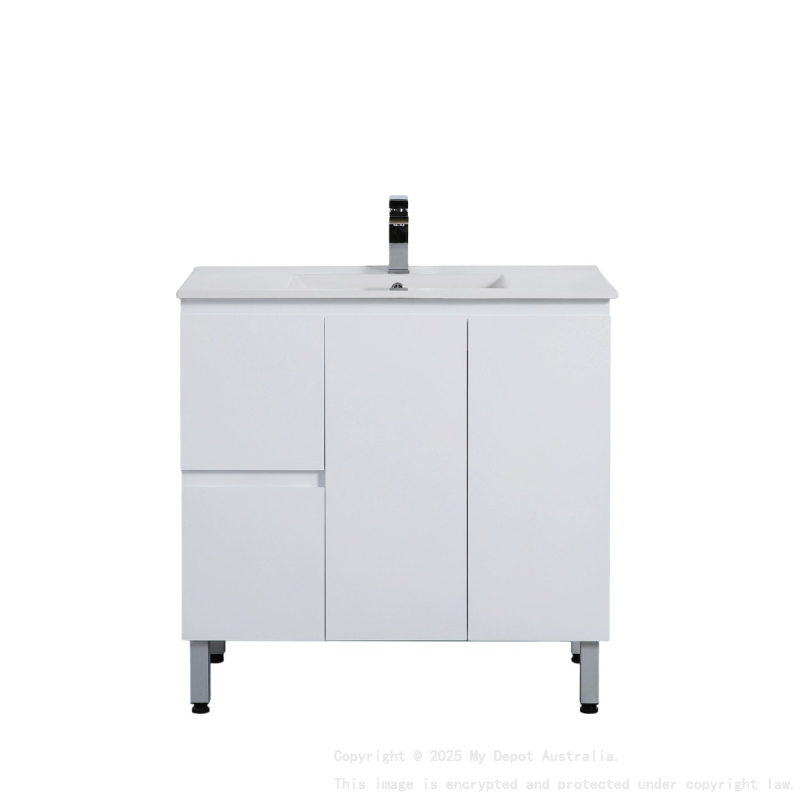 890*455*860mm Gloss White Alpha Free Standing PVC Vanity,Left Hand Drawers