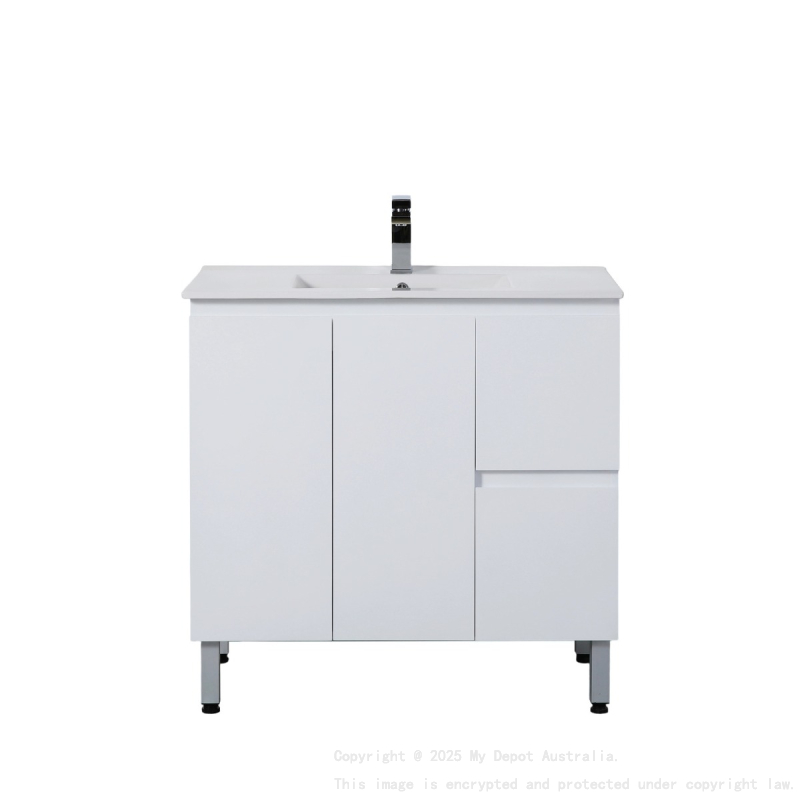 890*355*860mm Ensuite Gloss White Alpha Ensuite Free Standing PVC Vanity,Right Hand Drawers