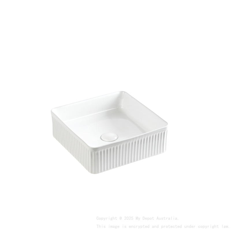 400*400*130mm Matte White Crete Flueted Fine Ceramic Above Counter Basin No Overflow 32mm Waste