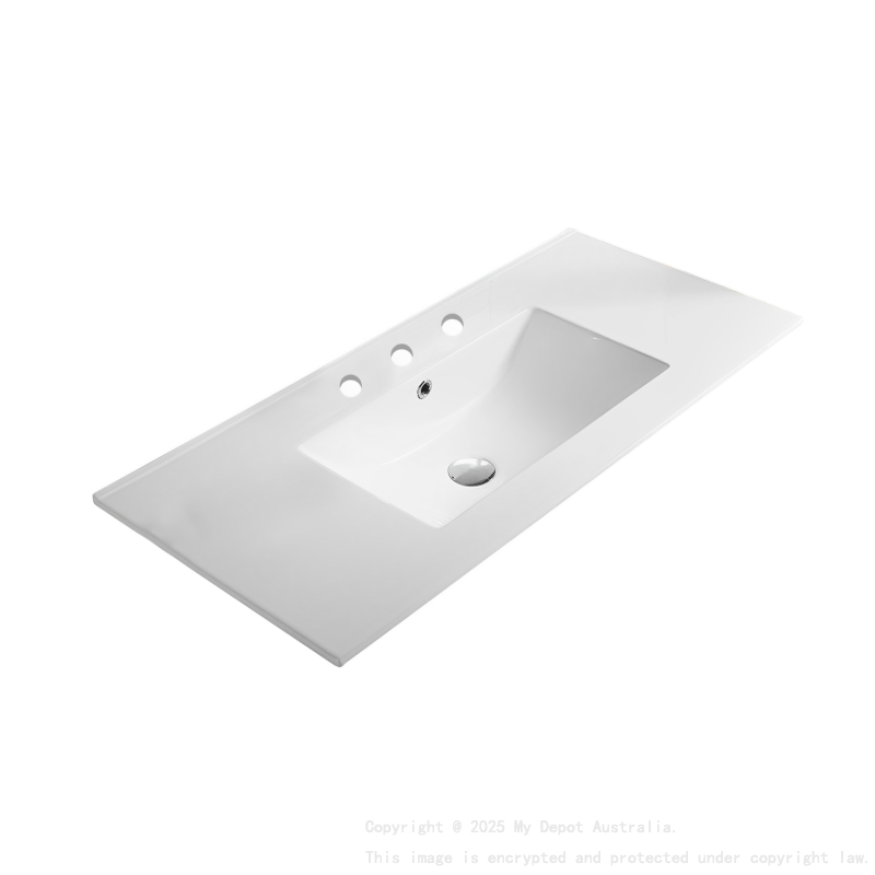 1205*463*175mm Gloss White Crete Fine Ceramic Counter Top 3 Tap Hole Overflow 32mm Waste