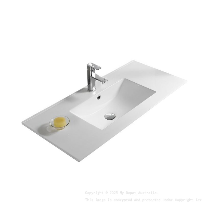 1505*463*175mm Gloss White Crete Fine Ceramic Counter Top One Tap Hole Overflow 32mm Waste