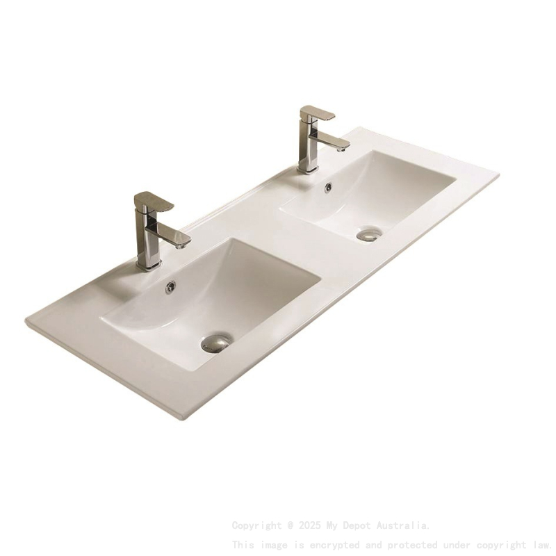 1510*465*180 Gloss White Crete Fine Ceramic Counter Top Tap Hole Double Bowl Overflow 32mm Waste