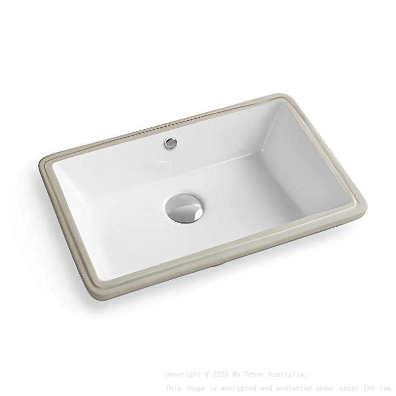 525*345*185mm Gloss WhitCrete Fine Ceramic Under Counter BasinWith Overflow 32mm Waste