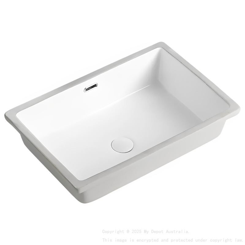 545*380*180mm Gloss White Crete Fine Ceramic Under Counter Basin With Overflow 32mm Waste