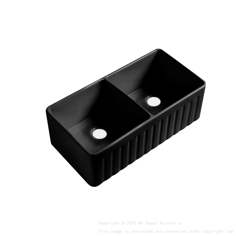Size:835*459*254mm Bowl Size:390*423*232mm*2 Matte Black Rocca Fine Fireclay Farm House Buttler Sink Double Bowl