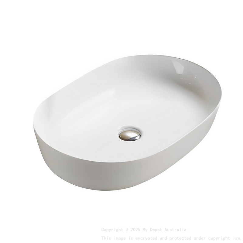 490*350*140mm Gloss White Ellips Fine Ceramic Above Counter Basins Non Overflow 32mm Waste