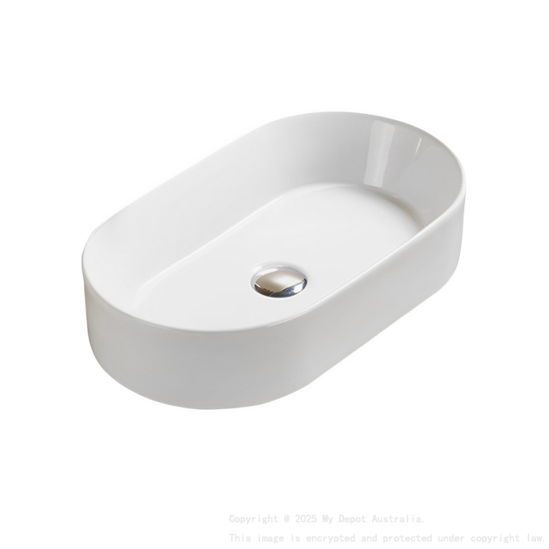 525*300*110mm Gloss White Ellips Fine Ceramic Above Counter Basins Non Overflow 32mm Waste