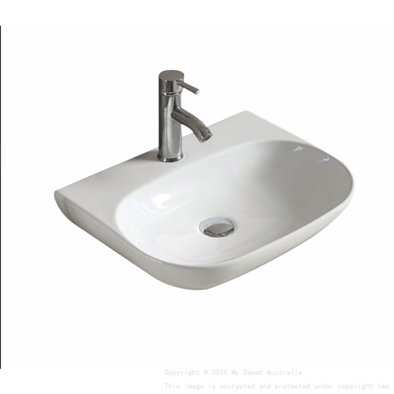 500*385*120mm Gloss White Ellips Fine Ceramic Wall Hung Basin Tap Hole No Overflow 32mm Waste