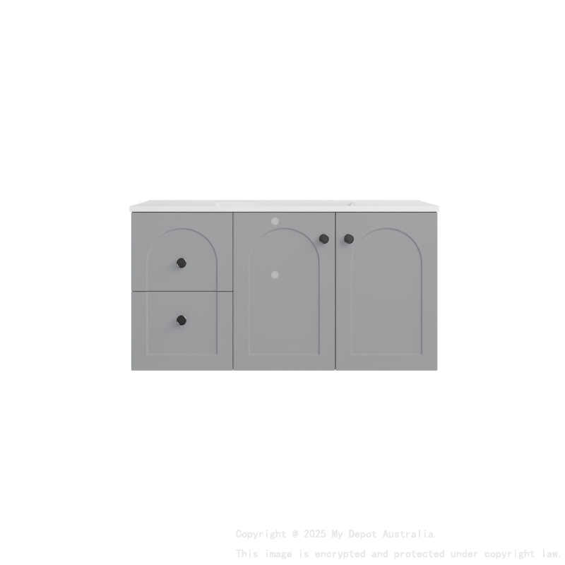 890*455*470mm Matte Grey Chester Federation Wall Hung PVC Cabinet,Left Hand Drawers