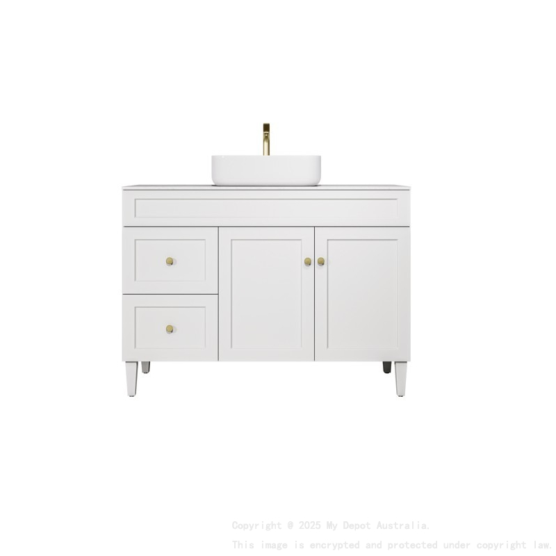 1190X455X860mm Matte White Harold Federation Free Standing PVC Cabinet Left Hand Drawers