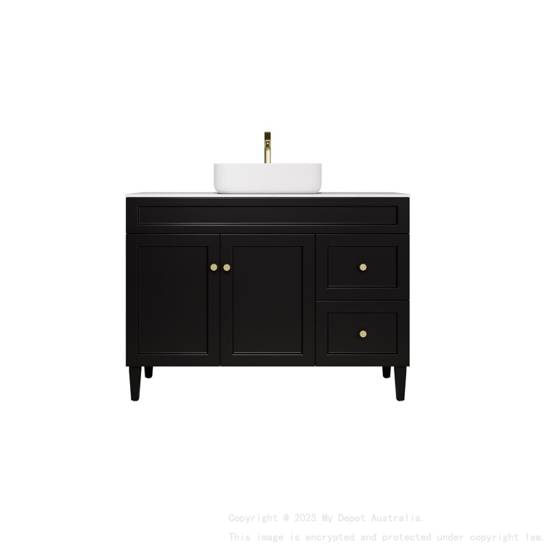 1190X455X860 Matte Black Harold Federation Free Standing PVC Cabinet Right Hand Drawers