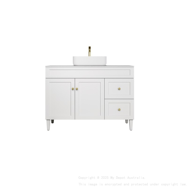 1190X455X860mm Matte White Harold Federation Free Standing PVC Cabinet Right Hand Drawers