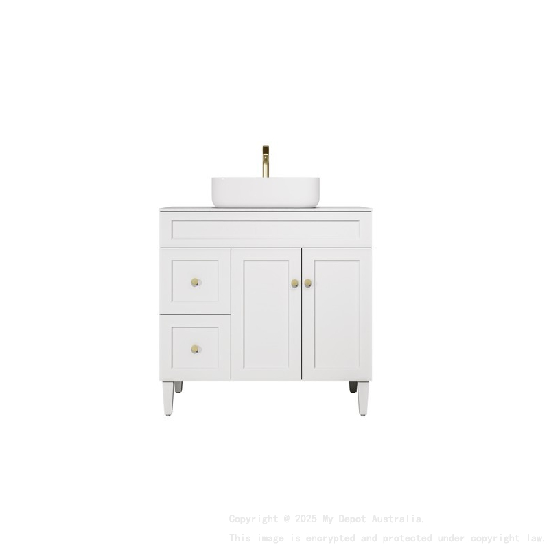 890X455X860mm Matte White Harold Federation Free Standing PVC Cabinet Left Hand Drawers