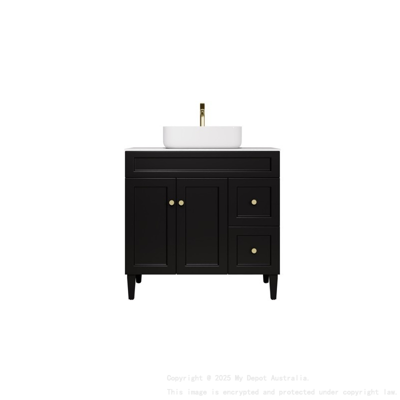 890X455X860 Matte Black Harold Federation Free Standing PVC Cabinet Right Hand Drawers