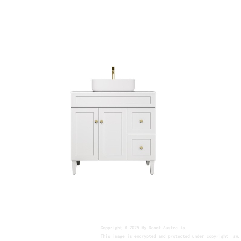 890X455X860mm Matte White Harold Federation Free Standing PVC Cabinet Right Hand Drawers