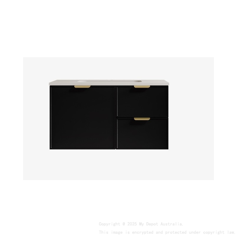 890*455*560mm Matte Black Madura Federation Wall Hung PVC Cabinet Right Hand Drawers