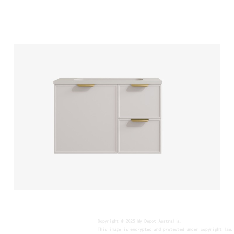 890*455*560mm Matte White Madura Federation Wall Hung PVC Cabinet Right Hand Drawers