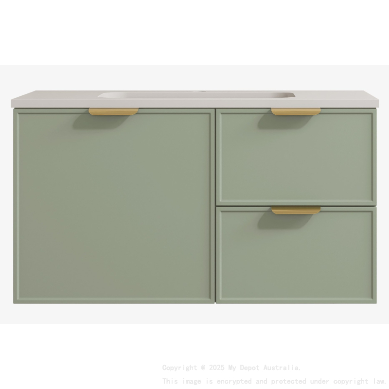 890*455*560mm Olive Green Madura Federation Wall Hung PVC Cabinet Right Hand Drawers
