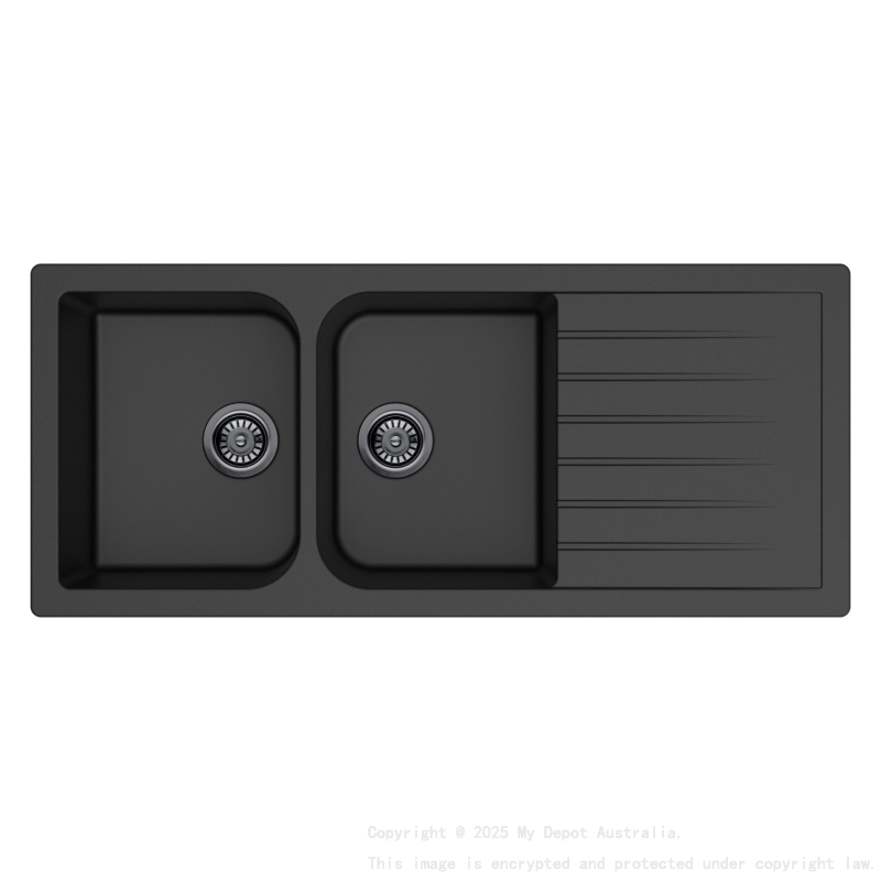 Size:1160*500*225mm Bowl: 339*418*208mm Matte Black Crete Granite Sink Double Bowl with Drainer