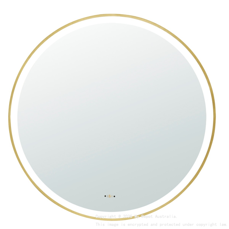 600X600X32mm Brushed Gold Orbis Framed LED Mirror