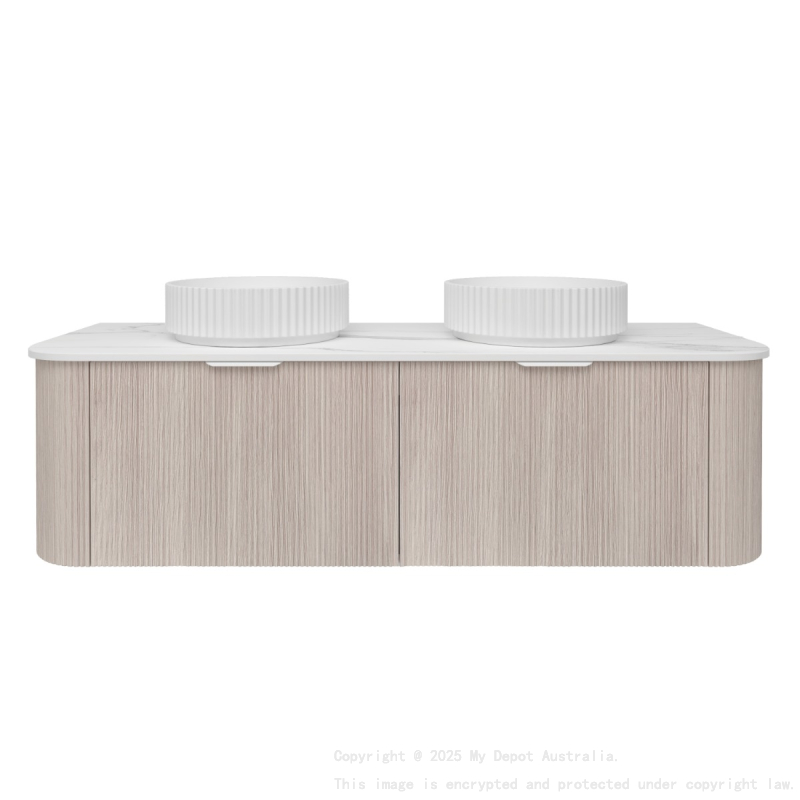 1490*493*400mm Costal Oak Agena Fluted Wood Grain Wall Hung Vanities Soft Closing Drawer Pull Out With Handle