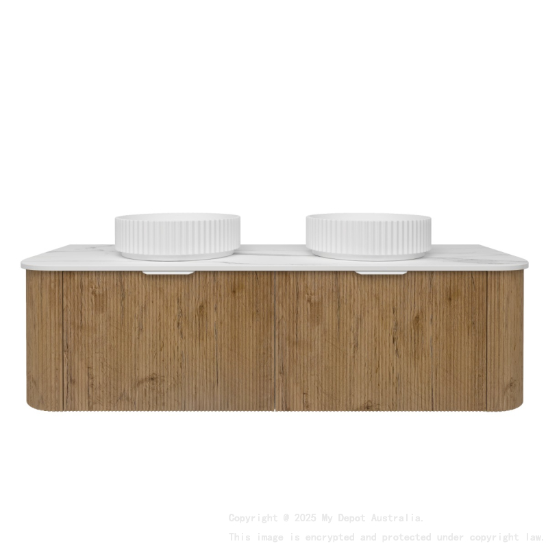 1490*493*400mm Prime Oak Agena Fluted Wood Grain Wall Hung Vanities Soft Closing Drawer Pull Out With Handle