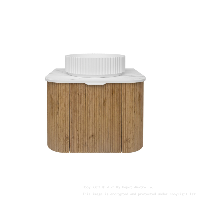 590*493*400mm Prime Oak Agena Fluted Wood Grain Wall Hung Vanities Soft Closing Drawer Pull Out With Handle