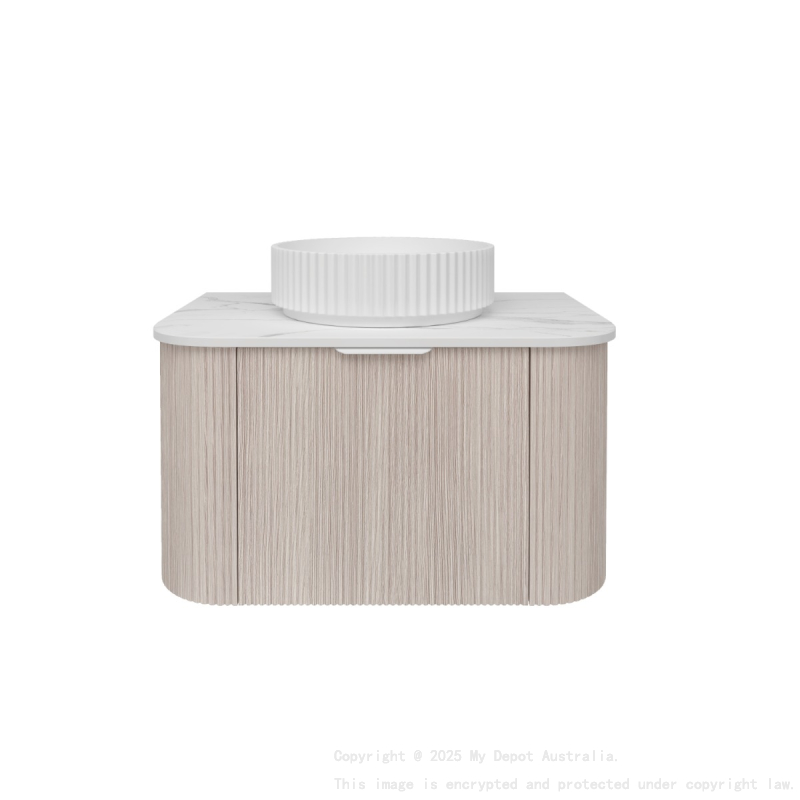 740*493*400mm Costal Oak Agena Fluted Wood Grain Wall Hung Vanities Soft Closing Drawer Pull Out With Handle