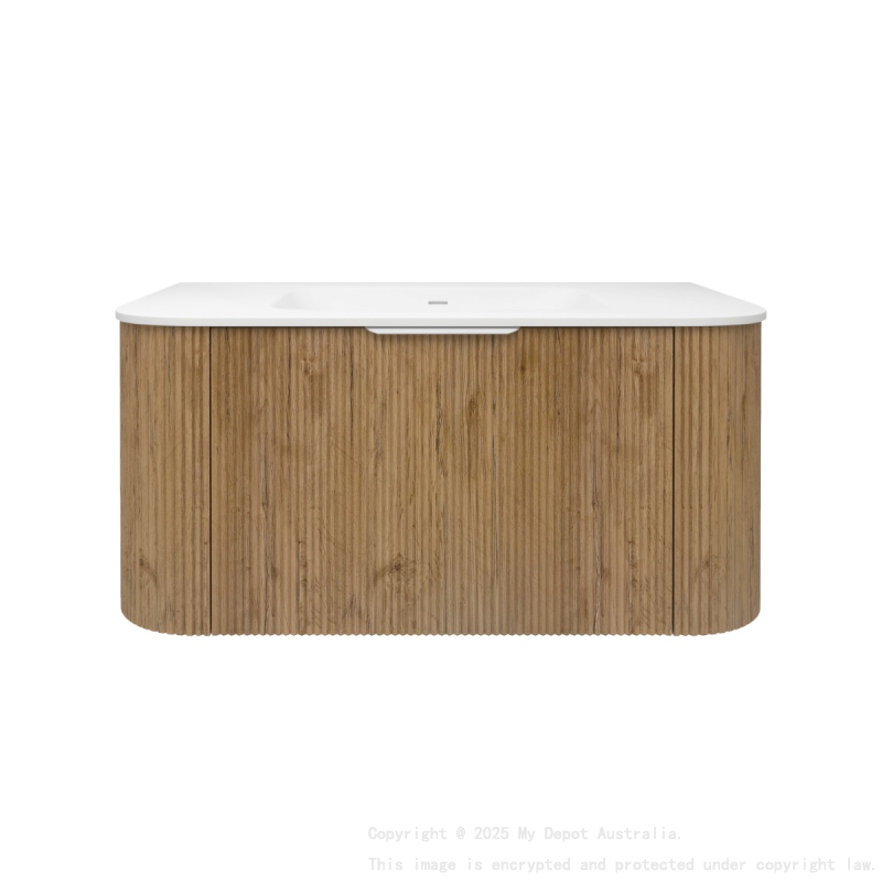 890*493*400mm Prime Oak Agena Fluted Wood Grain Wall Hung Vanities Soft Closing Drawer Pull Out With Handle