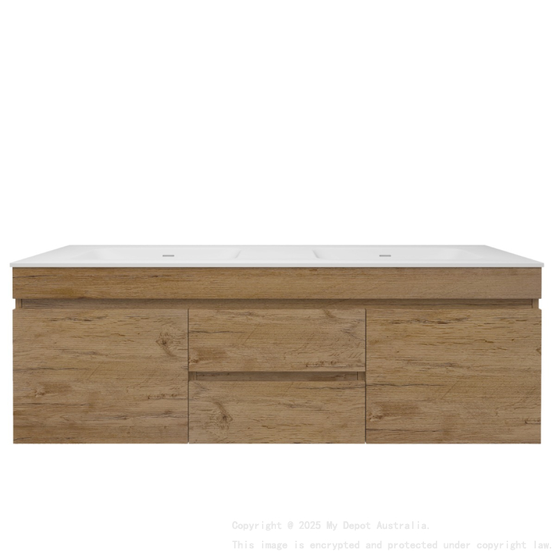 1490X455X500mm Camden Mordern Wall Hung Cabinet Prime Oak Soft Closing Finger Pull Doors Middle Drawers