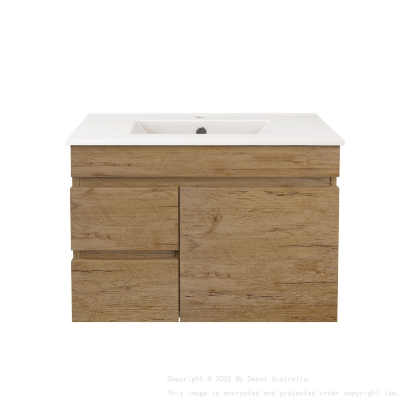 740X370X500mm Camden Modern Wall Hung Cabinet Prime Oak Soft Closing Finger Pull Door Left Hand Drawers