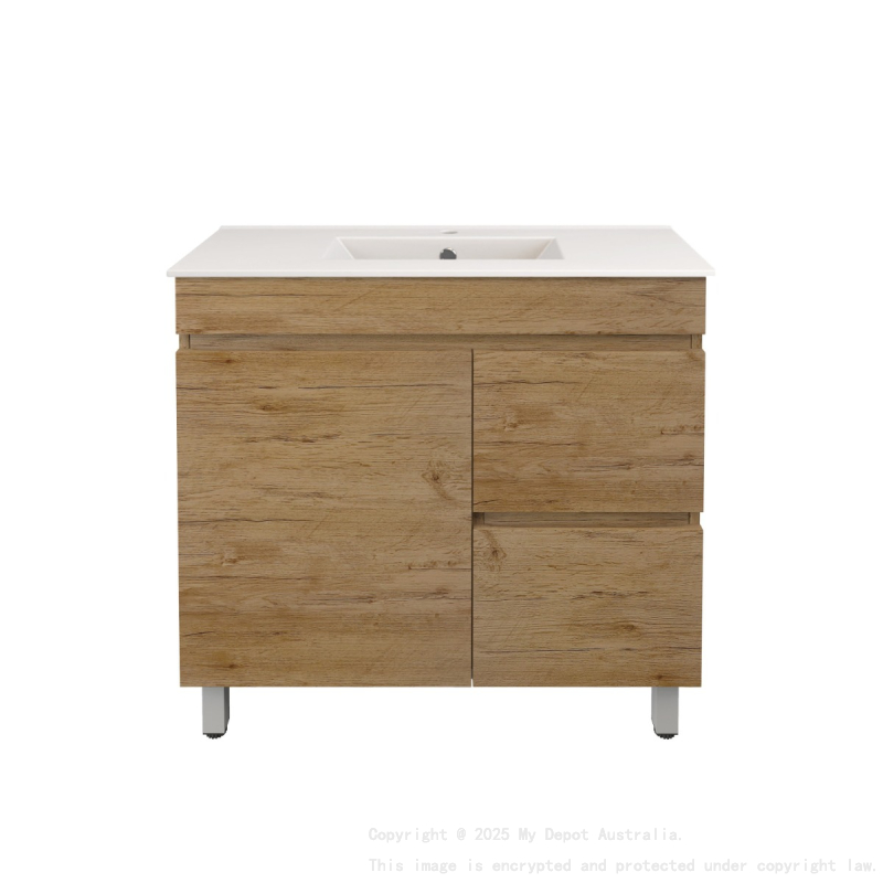 890X355X710mm Camden Modern Free Standing Cabinet Prime Oak Soft Closing Finger Pull Door Right Hand Drawers