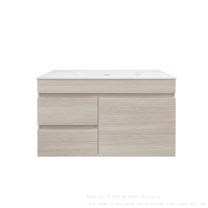890X455X500mm Camden Mordern Wall Hung Cabinet Coastal Oak Soft Closing Finger Pull Door Left Hand Drawers