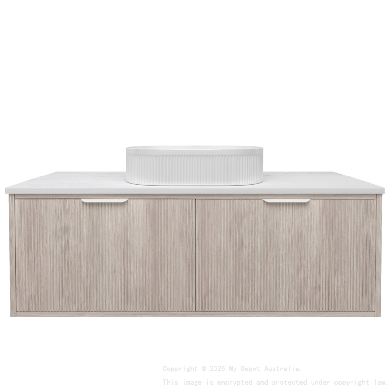 1190x455x400mm Kliff Fluted Wood Grain Vanity Coastal Oak Soft Closing Drawer Pull Out With Handle