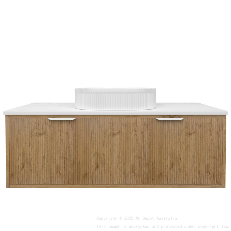 1190x455x400mm Kliff Fluted Wood Grain Vanity Prime Oak Soft Closing Drawer Pull Out With Handle