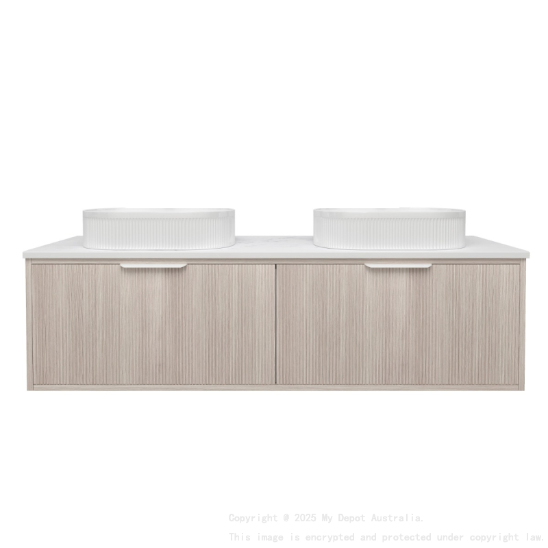 1490x455x400mm Kliff Fluted Wood Grain Vanity Coastal Oak Soft Closing Drawer Pull Out With Handle