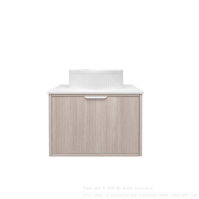 590x455x400mm Kliff Fluted Wood Grain Vanity Coastal Oak Soft Closing Drawer Pull Out With Handle